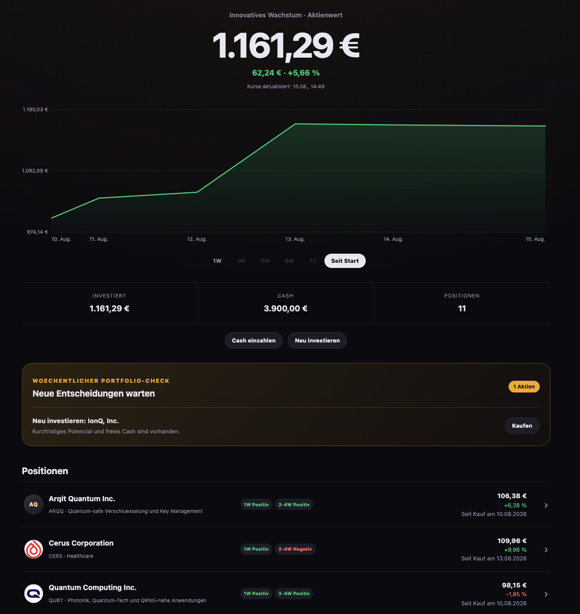 StockAI Depot-Simulation im Web-Portal